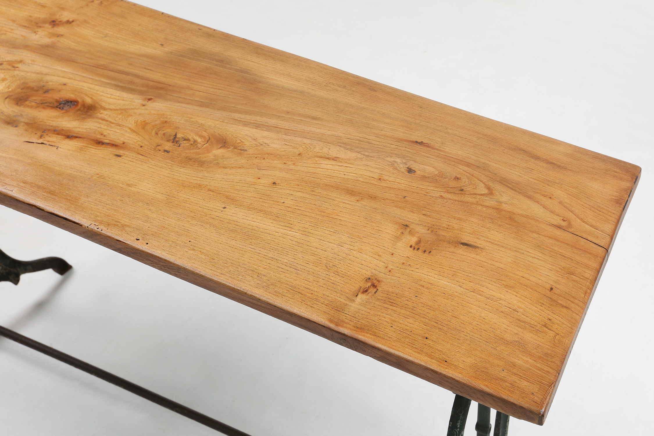 French bistro table with elegant metal base and oak top, ca. 1890thumbnail